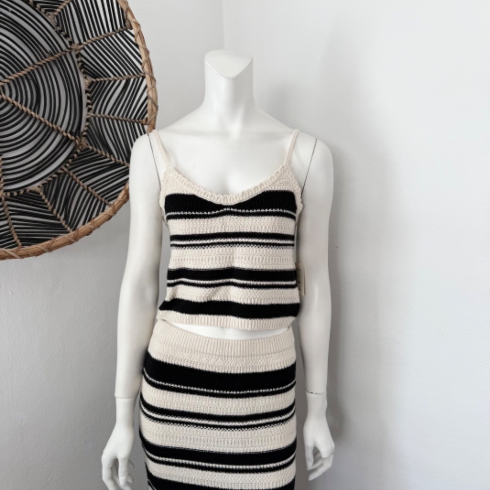 Striped Knit Tank and Maxi Skirt Set - Black & Cream - Picture 2 of 6